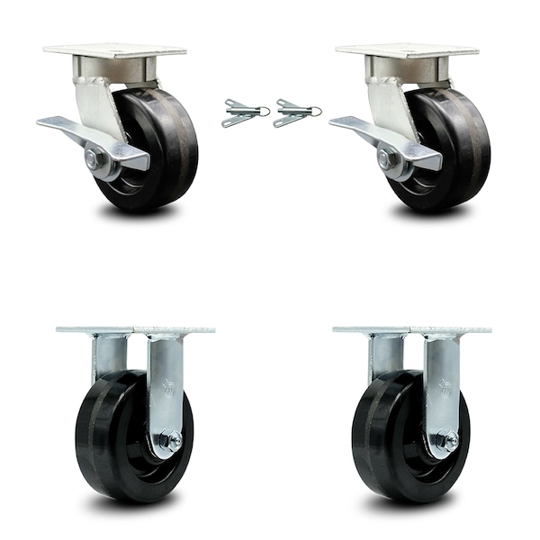 5 Inch Kingpinless Phenolic Wheel Caster Swivel Locks 2 Rigid SCC, 2PK